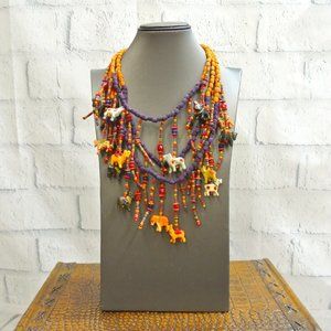 Vintage 80s Bohemian Animal Necklace